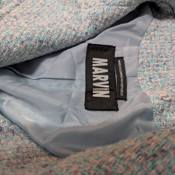 Marvin Richards Women's Tweed Pea Coat in Light Blue With Lavender Accents - Picture 3 of 7